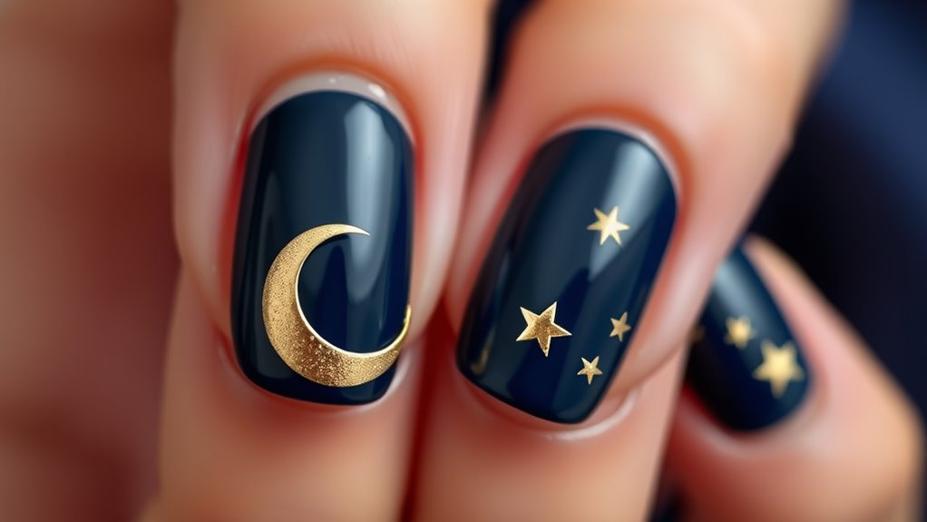 crescent moon star nails