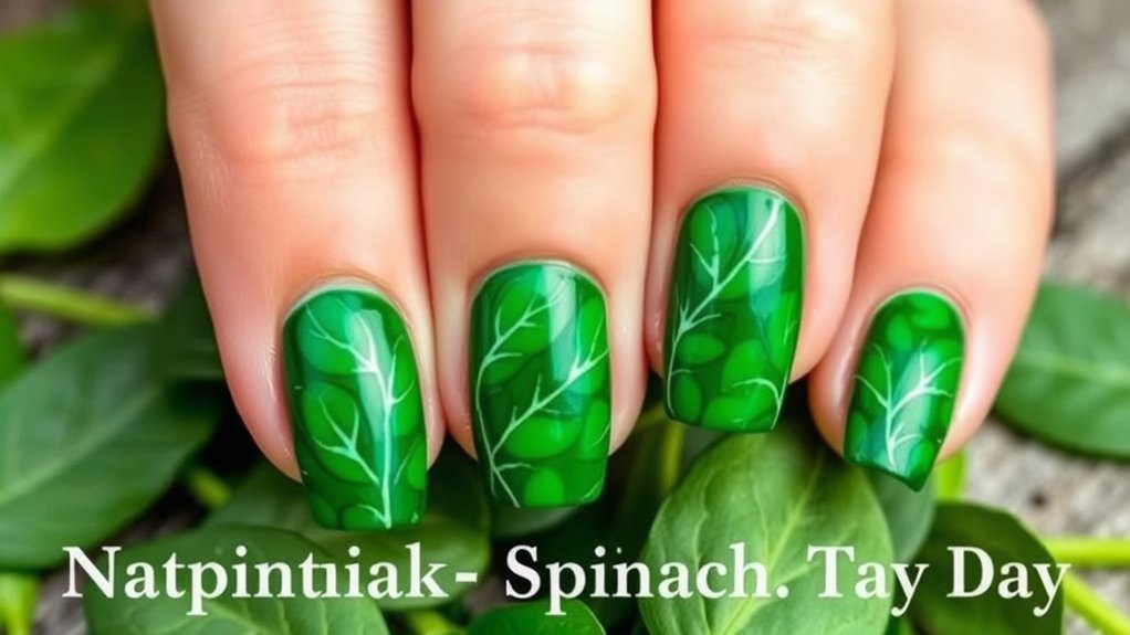 spinach themed nail design