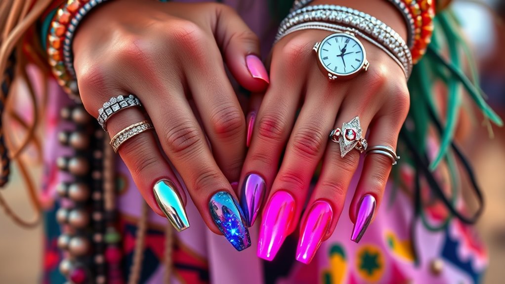 bold metallic nail design