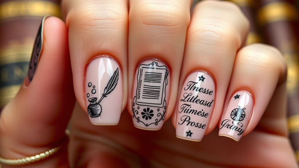 elegant literary inspired nail art